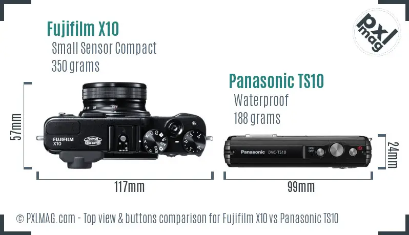 Fujifilm X10 vs Panasonic TS10 top view buttons comparison