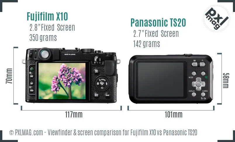 Fujifilm X10 vs Panasonic TS20 Screen and Viewfinder comparison