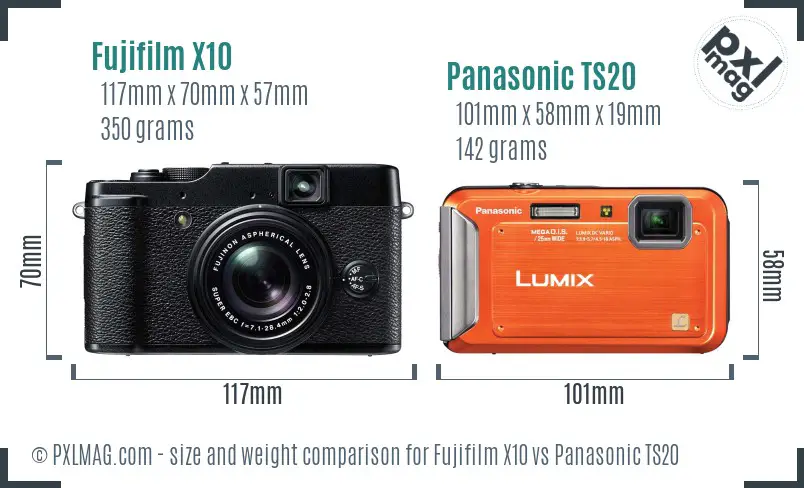 Fujifilm X10 vs Panasonic TS20 size comparison