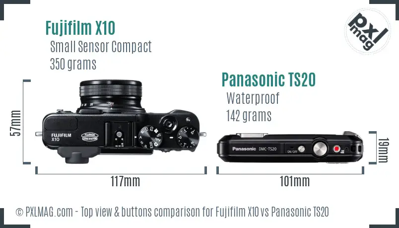 Fujifilm X10 vs Panasonic TS20 top view buttons comparison