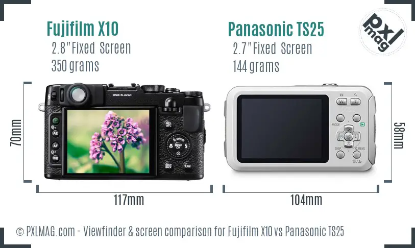 Fujifilm X10 vs Panasonic TS25 Screen and Viewfinder comparison