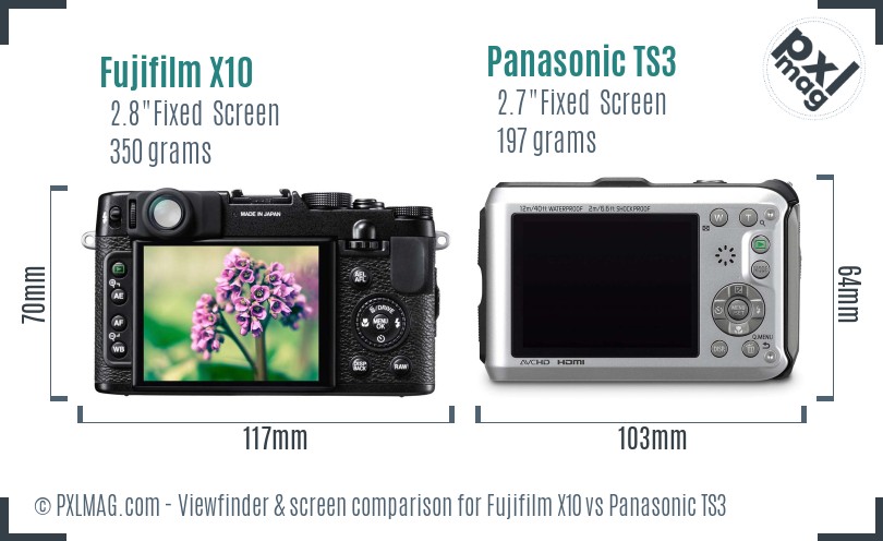 Fujifilm X10 vs Panasonic TS3 Screen and Viewfinder comparison