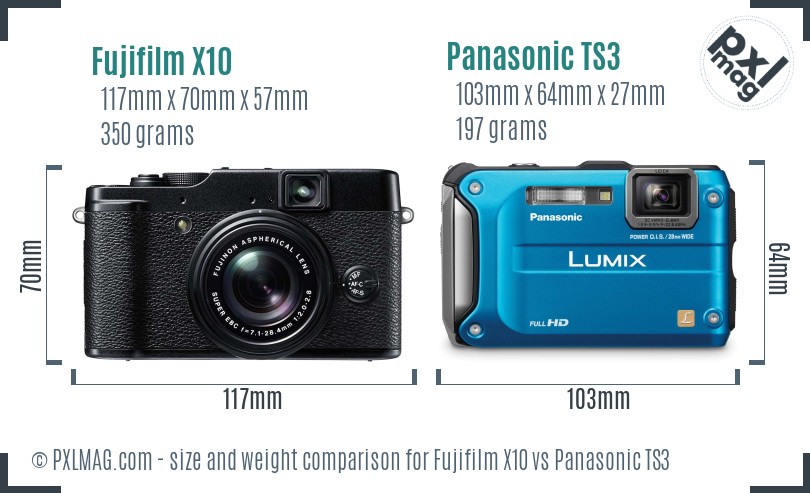 Fujifilm X10 vs Panasonic TS3 size comparison