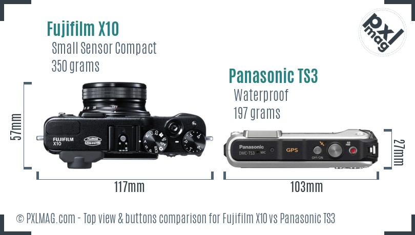 Fujifilm X10 vs Panasonic TS3 top view buttons comparison