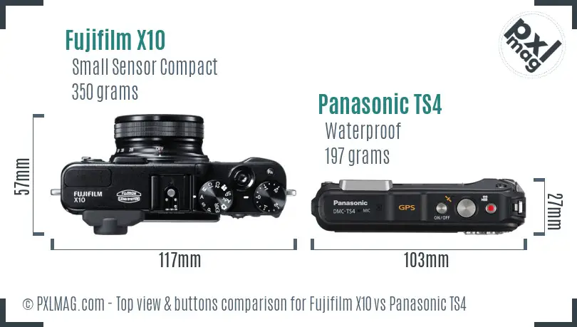Fujifilm X10 vs Panasonic TS4 top view buttons comparison Fujifilm X10 vs Panasonic TS4 top view buttons comparison