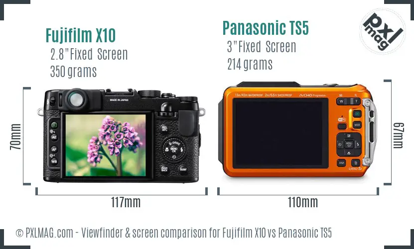 Fujifilm X10 vs Panasonic TS5 Screen and Viewfinder comparison