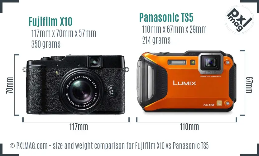 Fujifilm X10 vs Panasonic TS5 size comparison