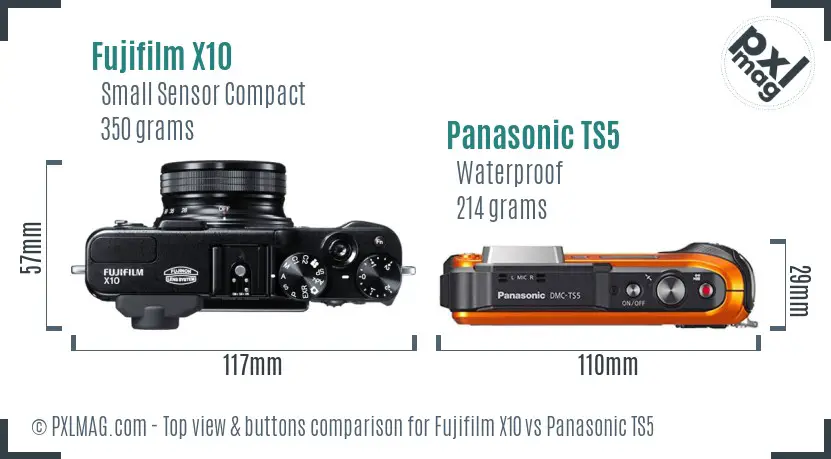 Fujifilm X10 vs Panasonic TS5 top view buttons comparison