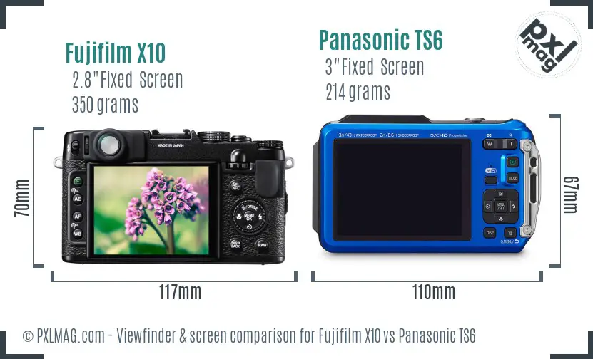 Fujifilm X10 vs Panasonic TS6 Screen and Viewfinder comparison