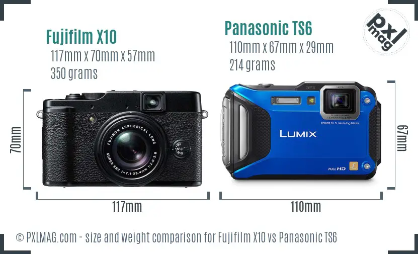 Fujifilm X10 vs Panasonic TS6 size comparison