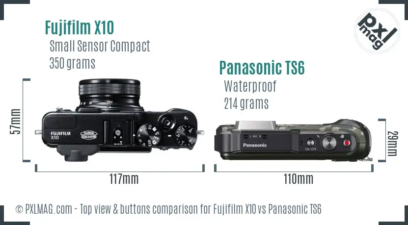 Fujifilm X10 vs Panasonic TS6 top view buttons comparison