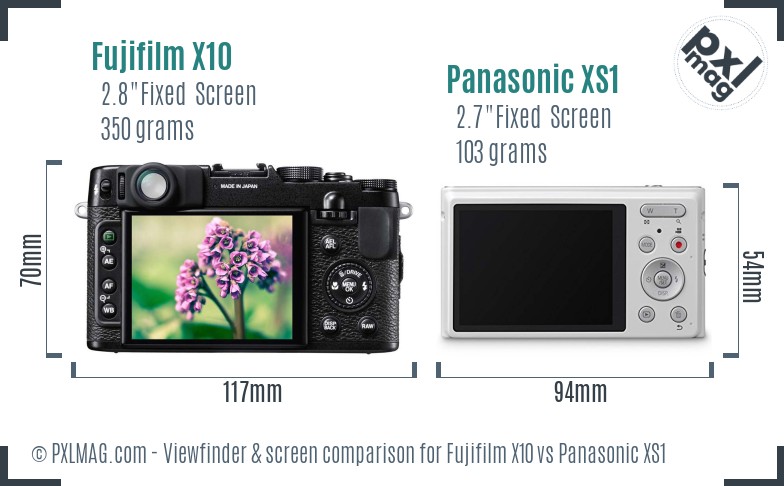 Fujifilm X10 vs Panasonic XS1 Screen and Viewfinder comparison