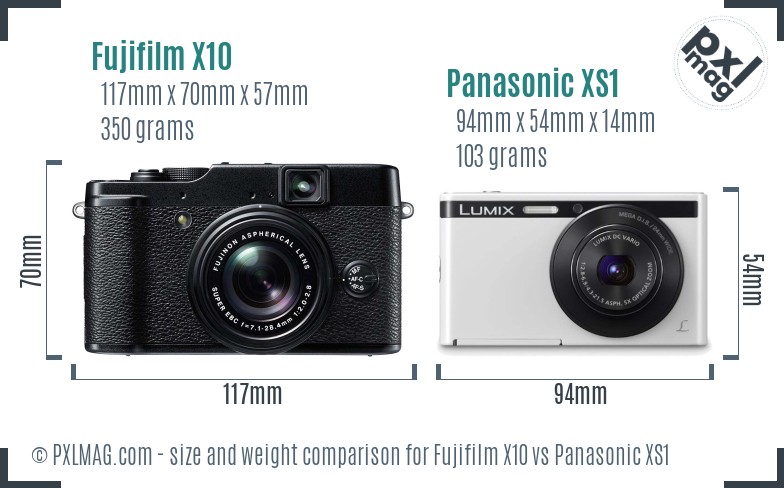 Fujifilm X10 vs Panasonic XS1 size comparison