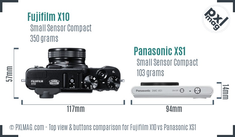 Fujifilm X10 vs Panasonic XS1 top view buttons comparison