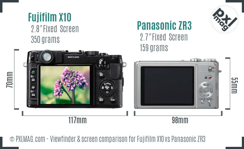 Fujifilm X10 vs Panasonic ZR3 Screen and Viewfinder comparison