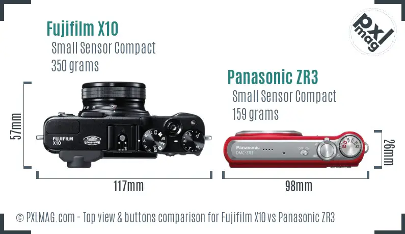 Fujifilm X10 vs Panasonic ZR3 top view buttons comparison