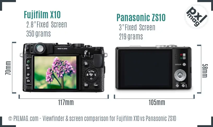 Fujifilm X10 vs Panasonic ZS10 Screen and Viewfinder comparison