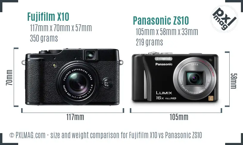 Fujifilm X10 vs Panasonic ZS10 size comparison