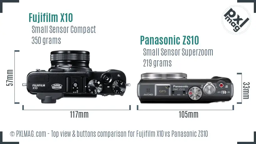 Fujifilm X10 vs Panasonic ZS10 top view buttons comparison