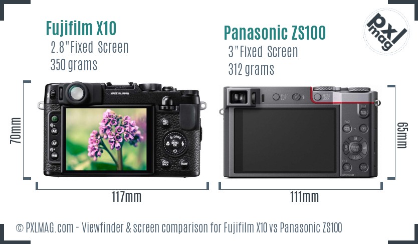 Fujifilm X10 vs Panasonic ZS100 Screen and Viewfinder comparison
