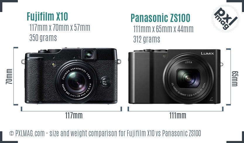 Fujifilm X10 vs Panasonic ZS100 size comparison
