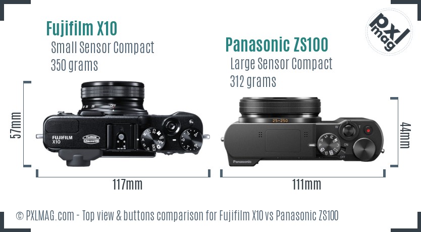 Fujifilm X10 vs Panasonic ZS100 top view buttons comparison