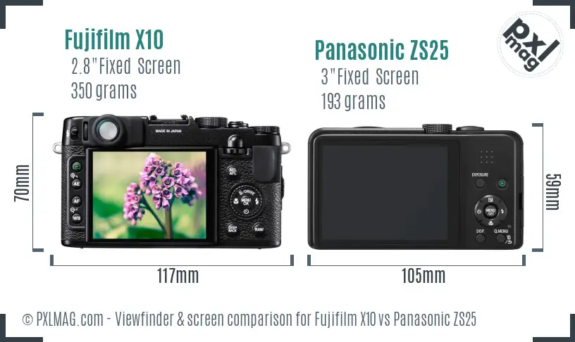 Fujifilm X10 vs Panasonic ZS25 Screen and Viewfinder comparison