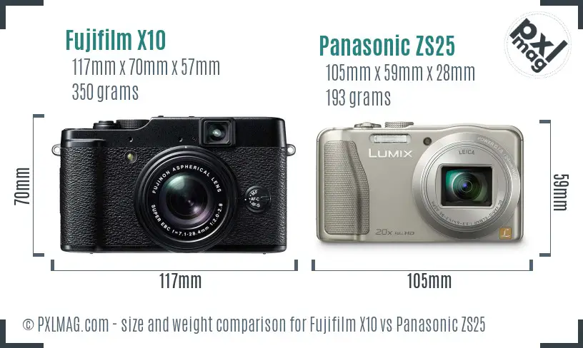 Fujifilm X10 vs Panasonic ZS25 size comparison