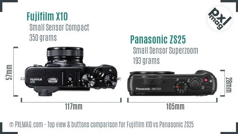 Fujifilm X10 vs Panasonic ZS25 top view buttons comparison