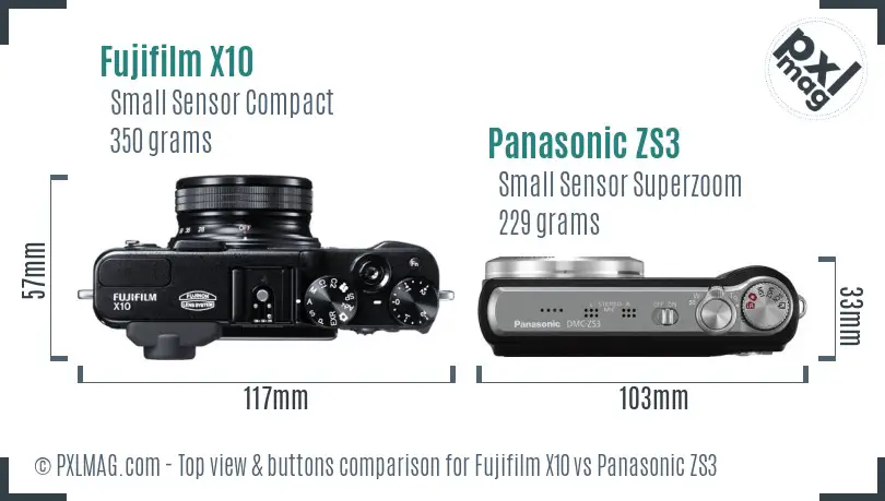 Fujifilm X10 vs Panasonic ZS3 top view buttons comparison