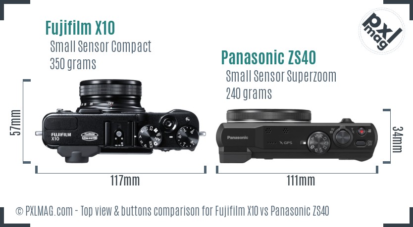 Fujifilm X10 vs Panasonic ZS40 top view buttons comparison