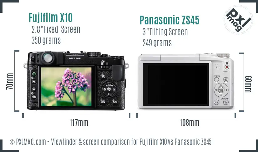 Fujifilm X10 vs Panasonic ZS45 Screen and Viewfinder comparison