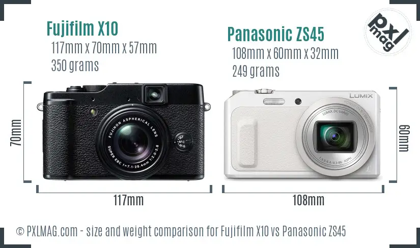 Fujifilm X10 vs Panasonic ZS45 size comparison