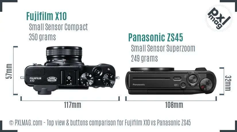 Fujifilm X10 vs Panasonic ZS45 top view buttons comparison