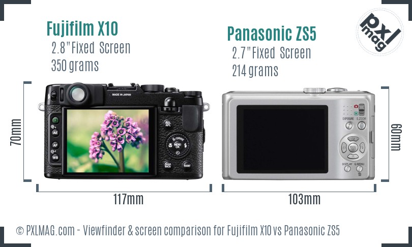 Fujifilm X10 vs Panasonic ZS5 Screen and Viewfinder comparison