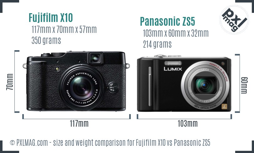Fujifilm X10 vs Panasonic ZS5 size comparison