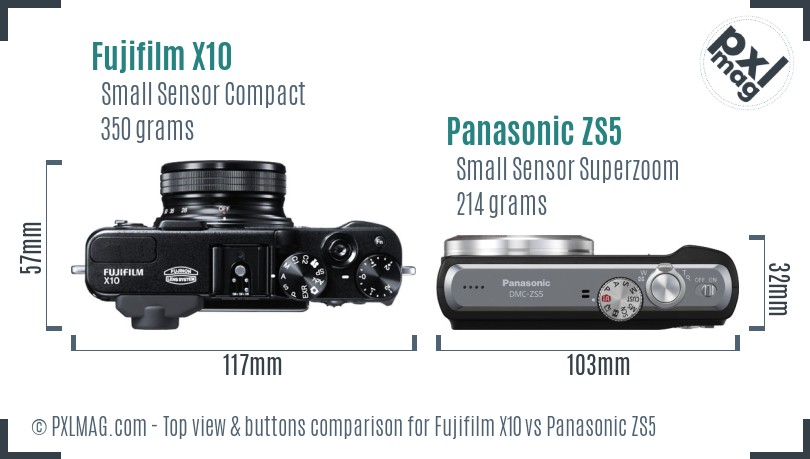 Fujifilm X10 vs Panasonic ZS5 top view buttons comparison