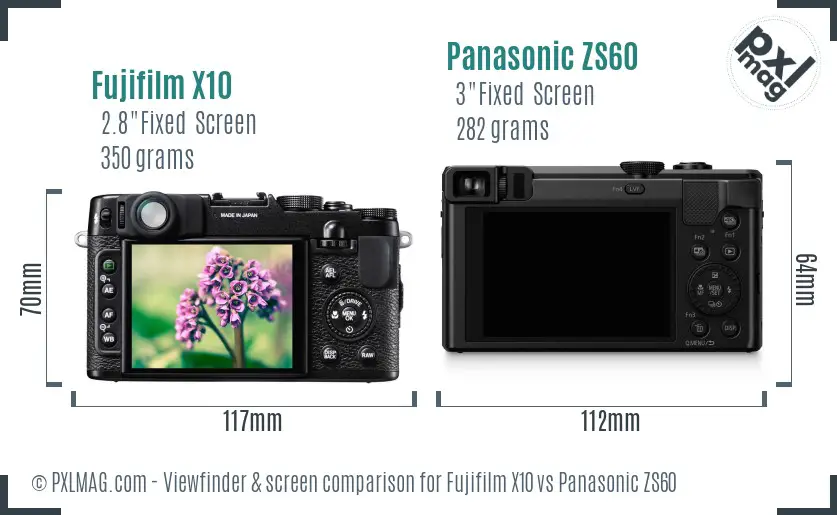 Fujifilm X10 vs Panasonic ZS60 Screen and Viewfinder comparison