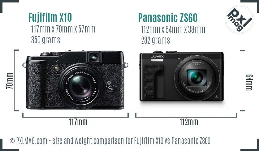 Fujifilm X10 vs Panasonic ZS60 size comparison