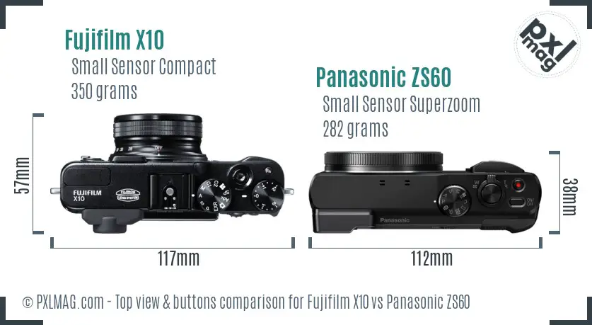 Fujifilm X10 vs Panasonic ZS60 top view buttons comparison