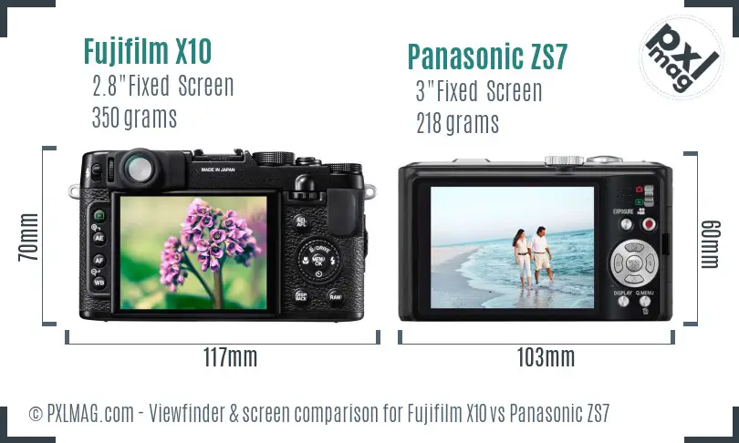 Fujifilm X10 vs Panasonic ZS7 Screen and Viewfinder comparison