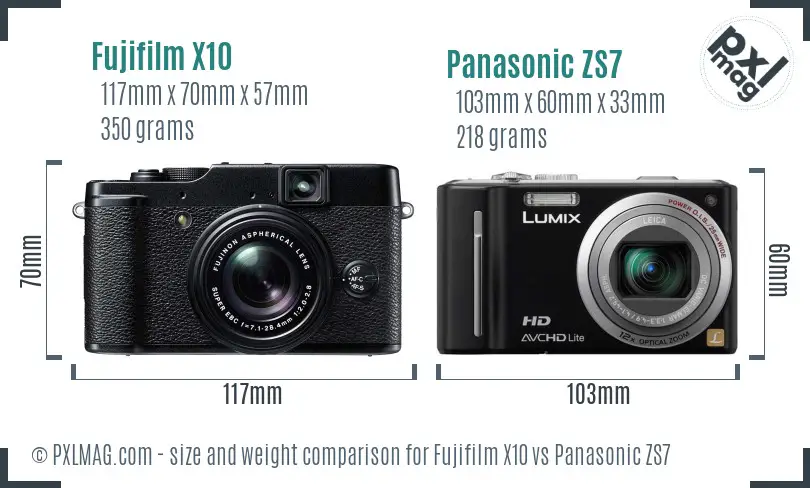 Fujifilm X10 vs Panasonic ZS7 size comparison