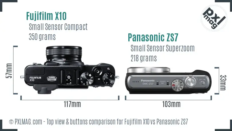 Fujifilm X10 vs Panasonic ZS7 top view buttons comparison