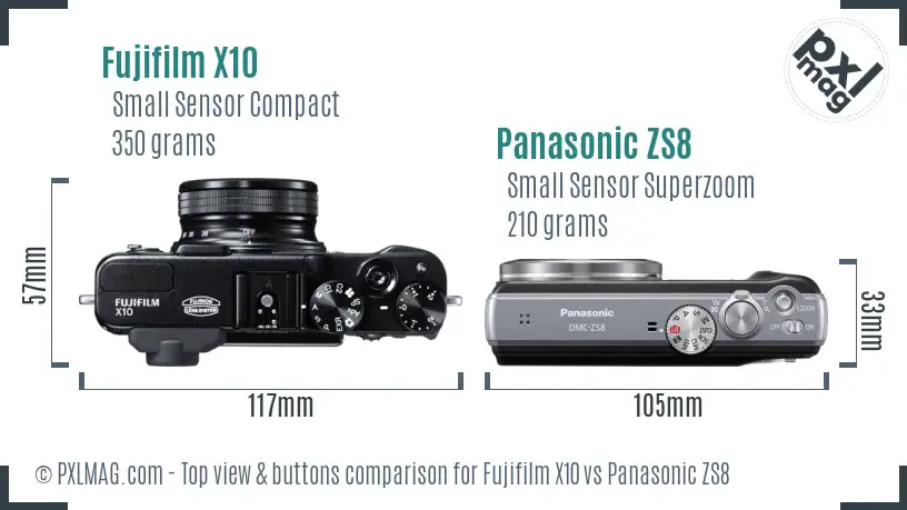 Fujifilm X10 vs Panasonic ZS8 top view buttons comparison