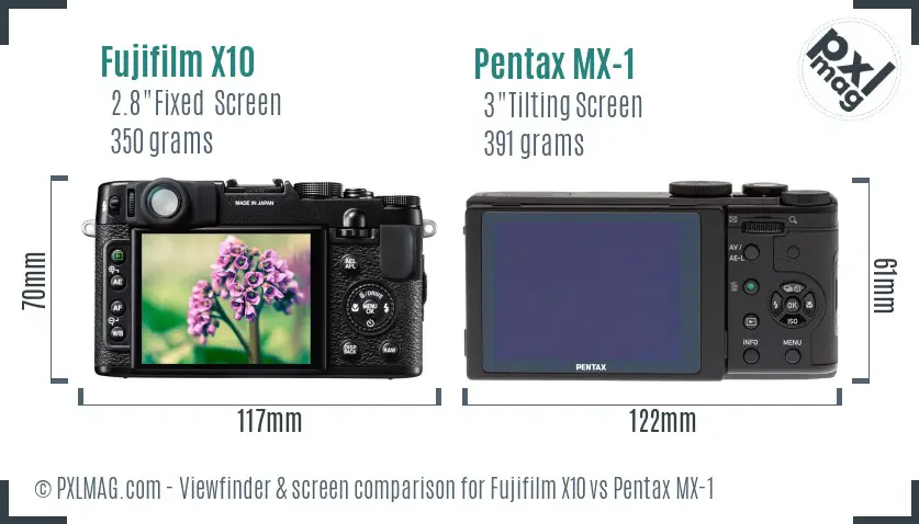 Fujifilm X10 vs Pentax MX-1 Screen and Viewfinder comparison