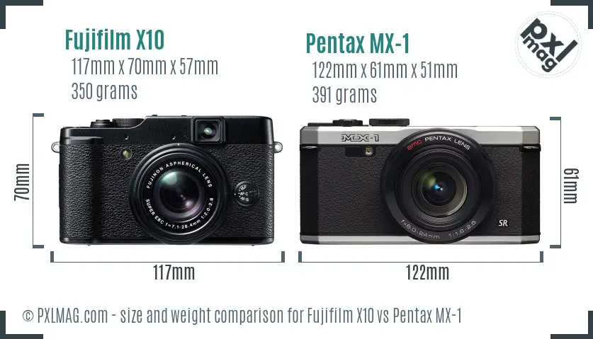 Fujifilm X10 vs Pentax MX-1 size comparison