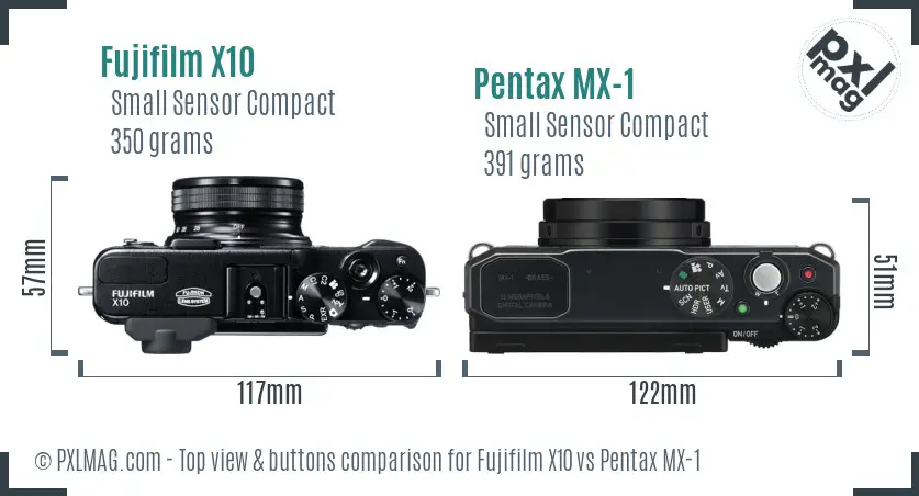 Fujifilm X10 vs Pentax MX-1 top view buttons comparison