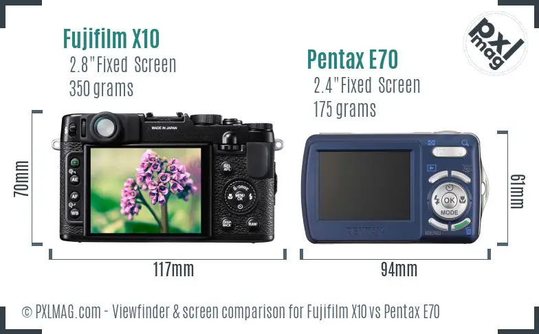 Fujifilm X10 vs Pentax E70 Screen and Viewfinder comparison