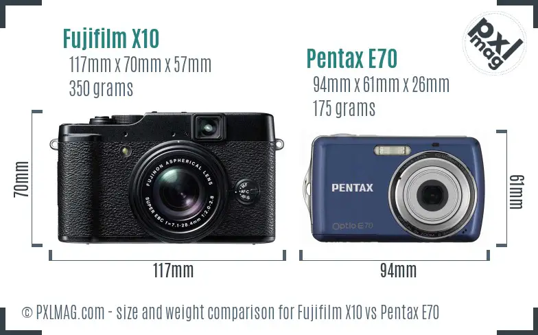 Fujifilm X10 vs Pentax E70 size comparison Fujifilm X10 vs Pentax E70 size comparison