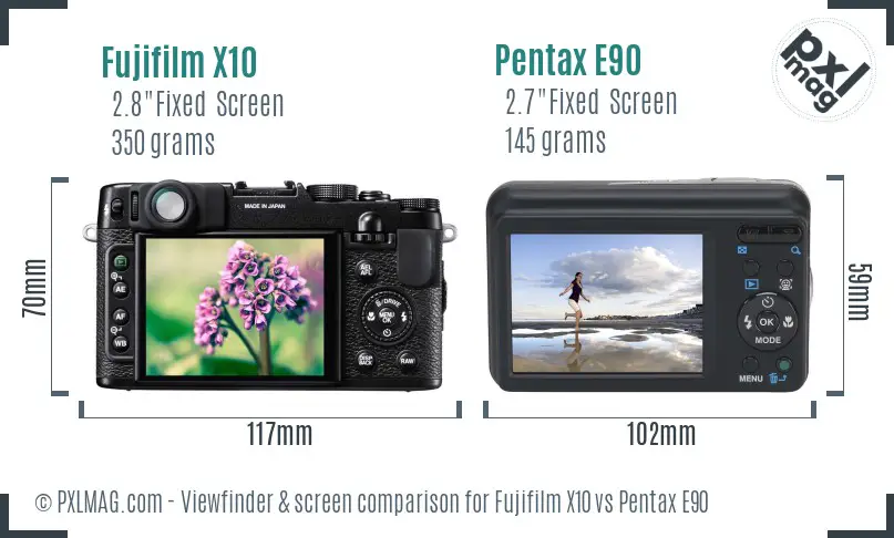 Fujifilm X10 vs Pentax E90 Screen and Viewfinder comparison